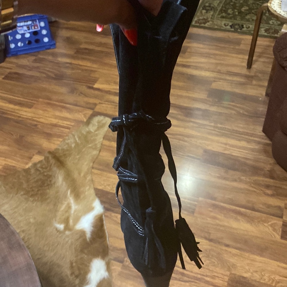 Faux Suede Black Slouch Boots with Lace up Leg. Size 11 W
